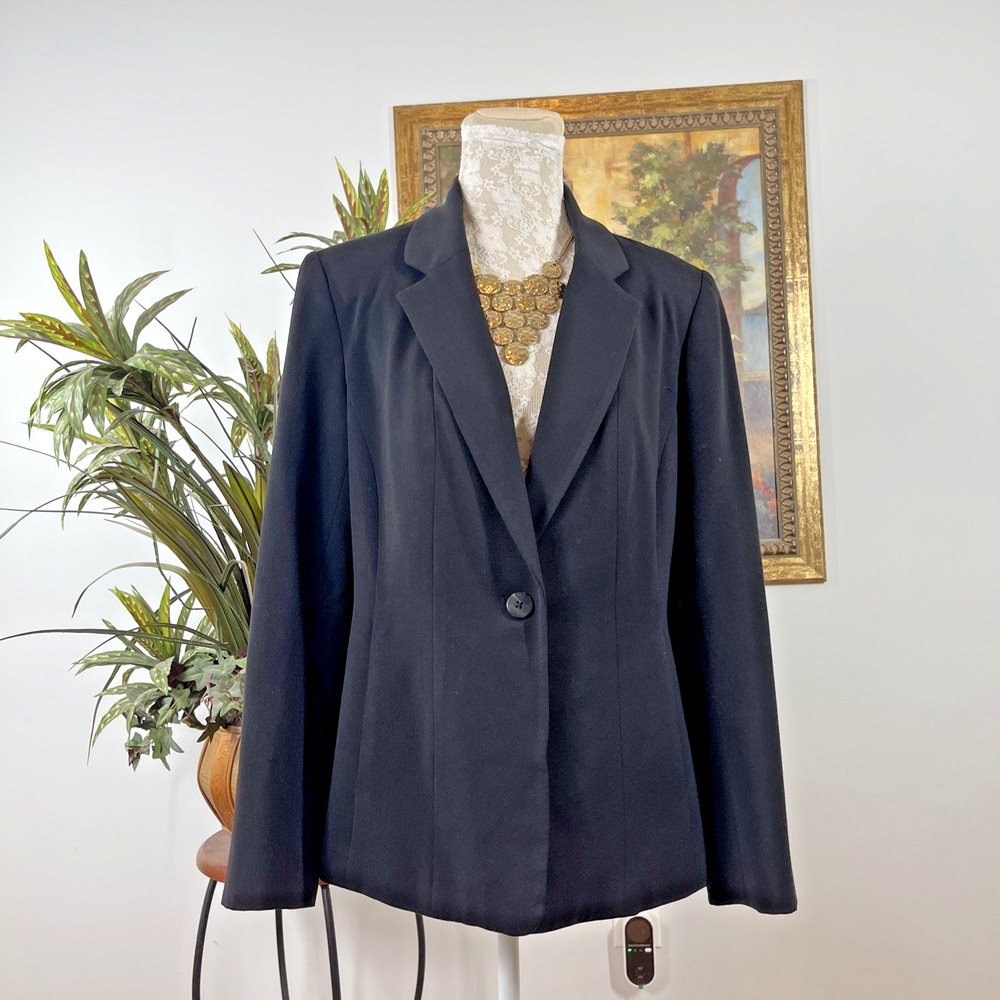 Rafaella Women's Blazer Size 10‎ Black One Button Career Stretch Lined Jacket